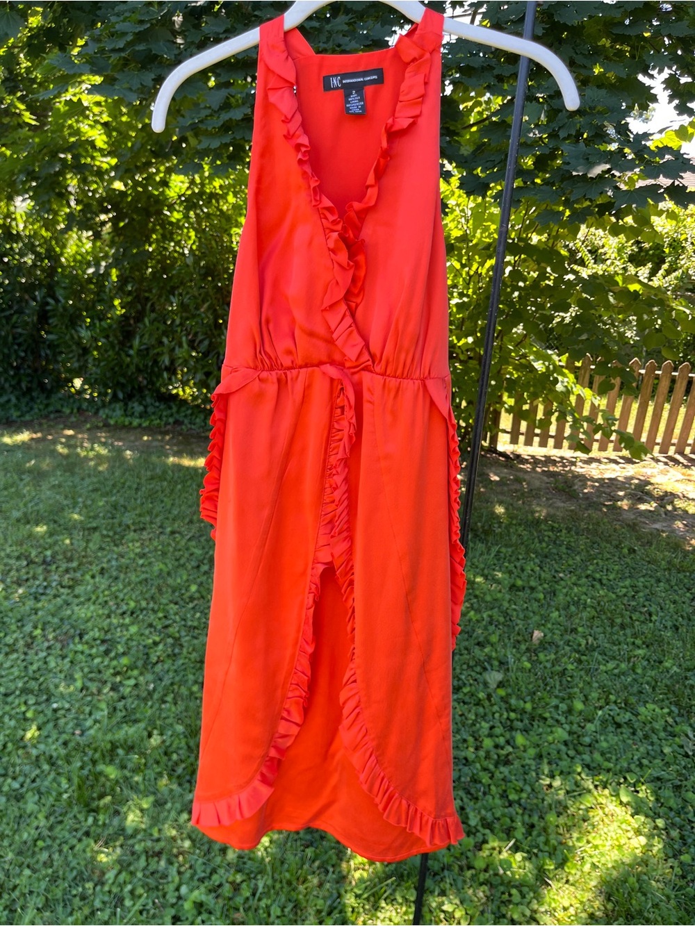 INC 100% Silk Orange Ruffle Racerback Dress